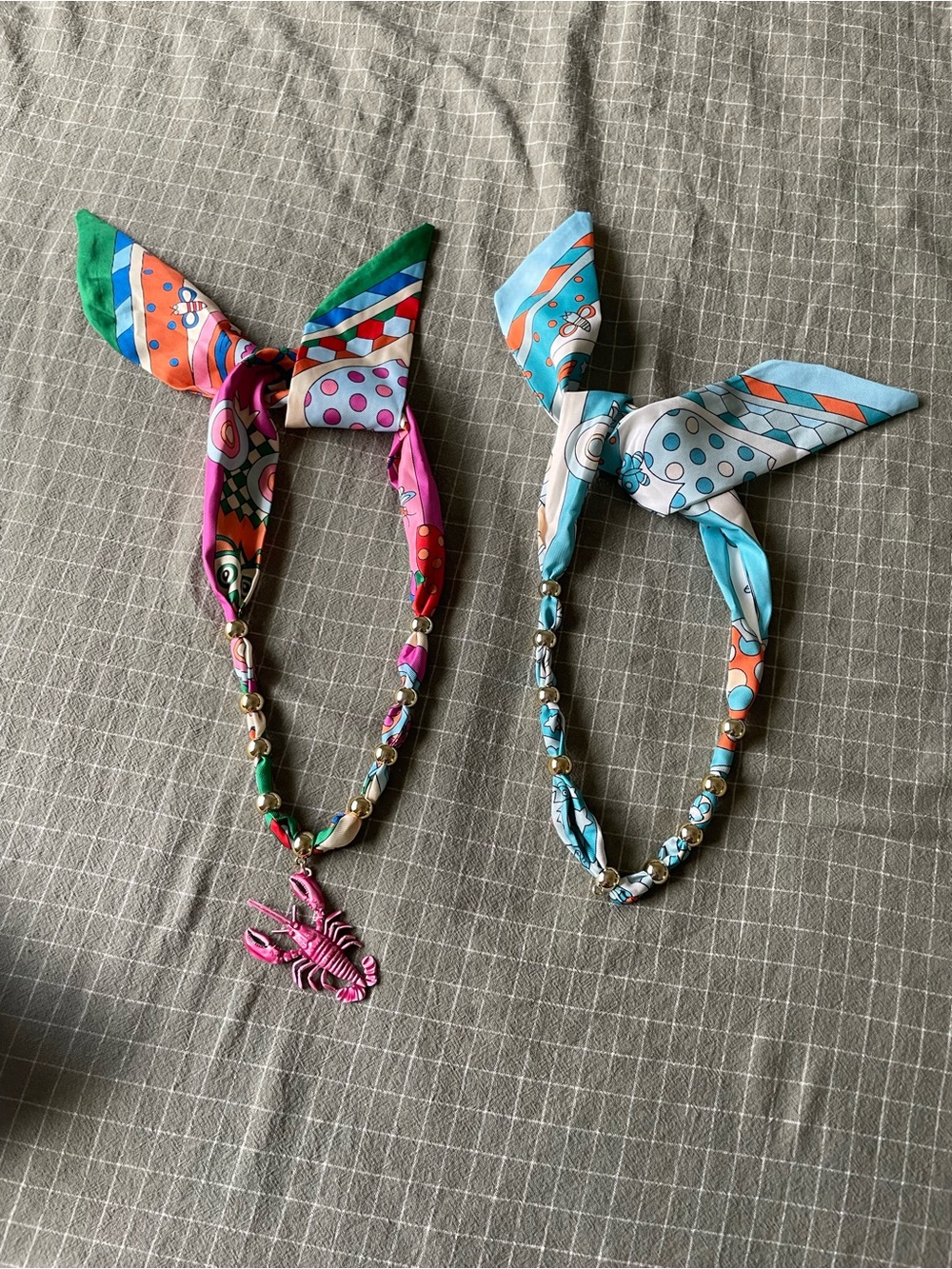Colorful Beaded Scarf Necklace — Pink & Blue Styles